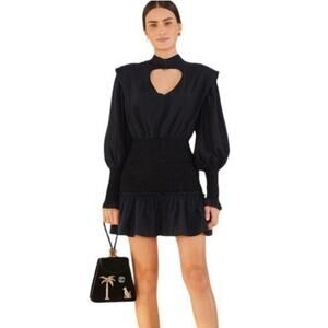 Farm Rio Dress Women's Size Small Black Smocked Long Sleeve Cocktail Party